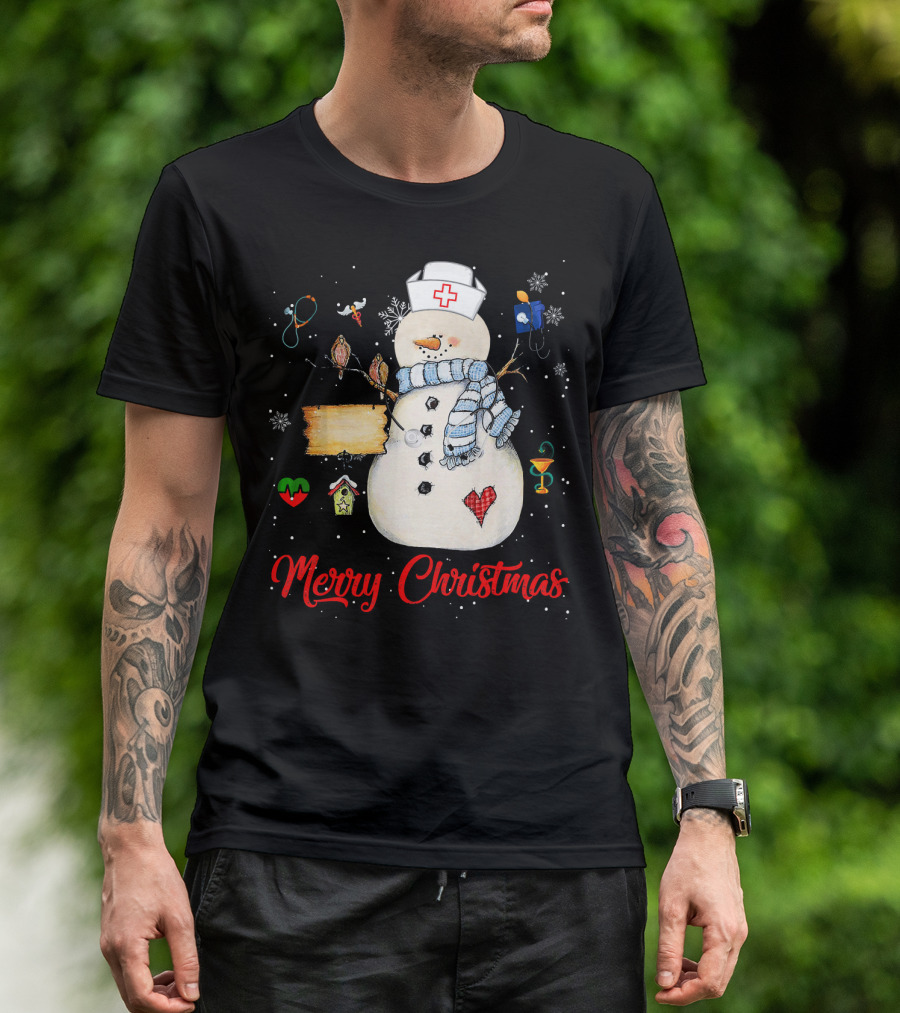 Merry Christmas Nurse Snowman T-Shirt