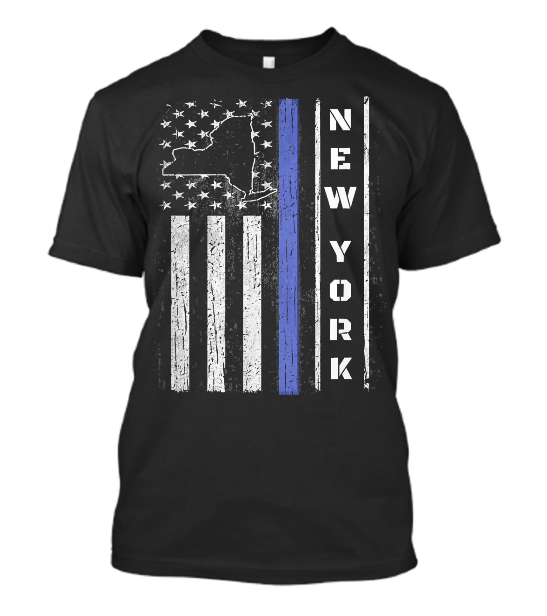 New York Thin Blue Line Police Week USA Flag Map T-Shirt