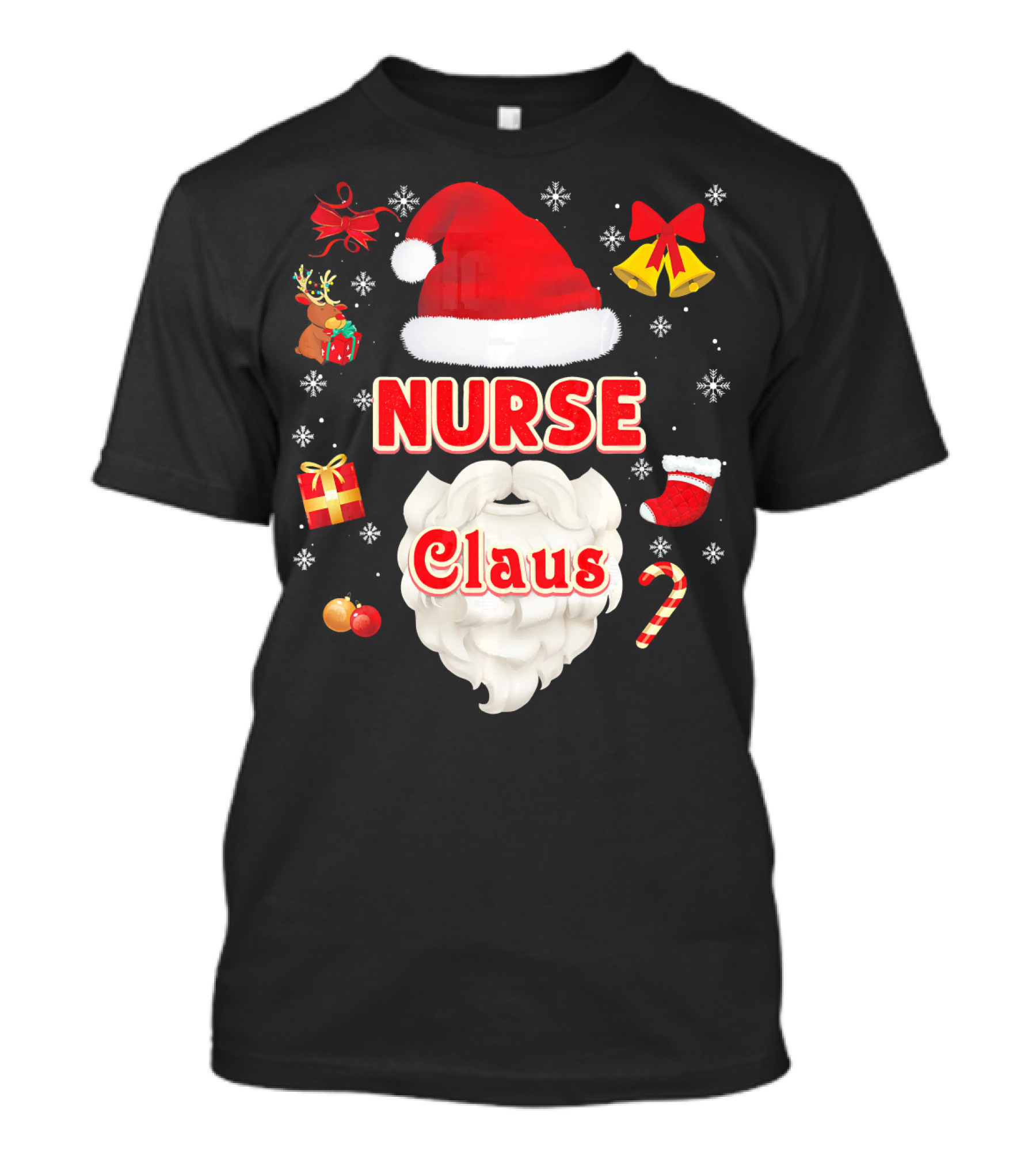 Nurse Claus Santa Face Merry Christmas Holiday Icons T-Shirt
