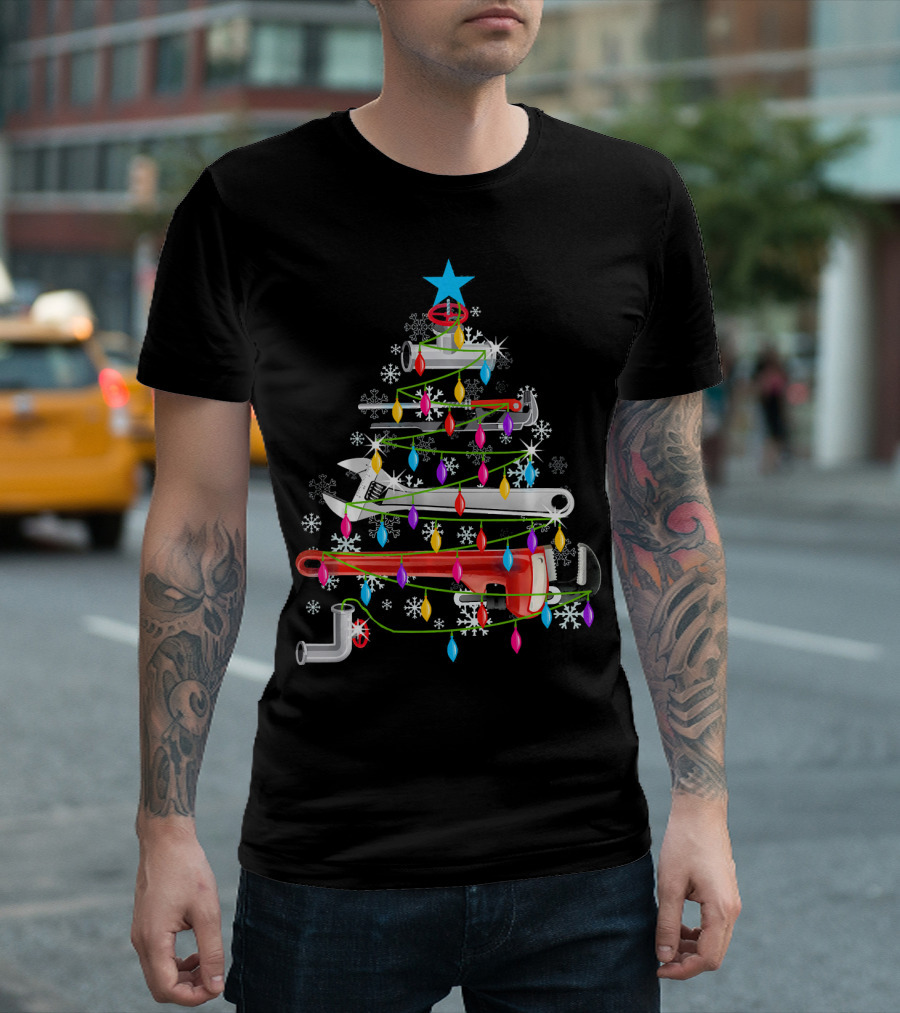 Plumber Funny Christmas Tree Ornament with Tools and Lights T-Shirt