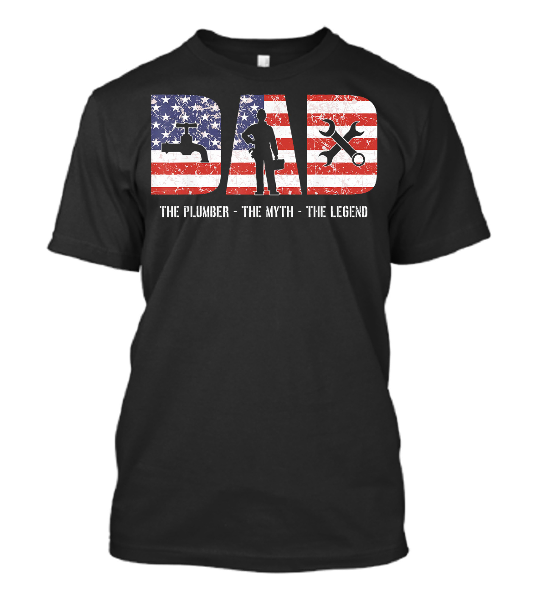 Dad Plumber Myth Legend American Flag Iconic Tools T-Shirt