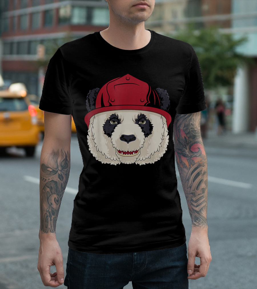 Panda Bear Firefighter Chief with Red Helmet T-Shirt