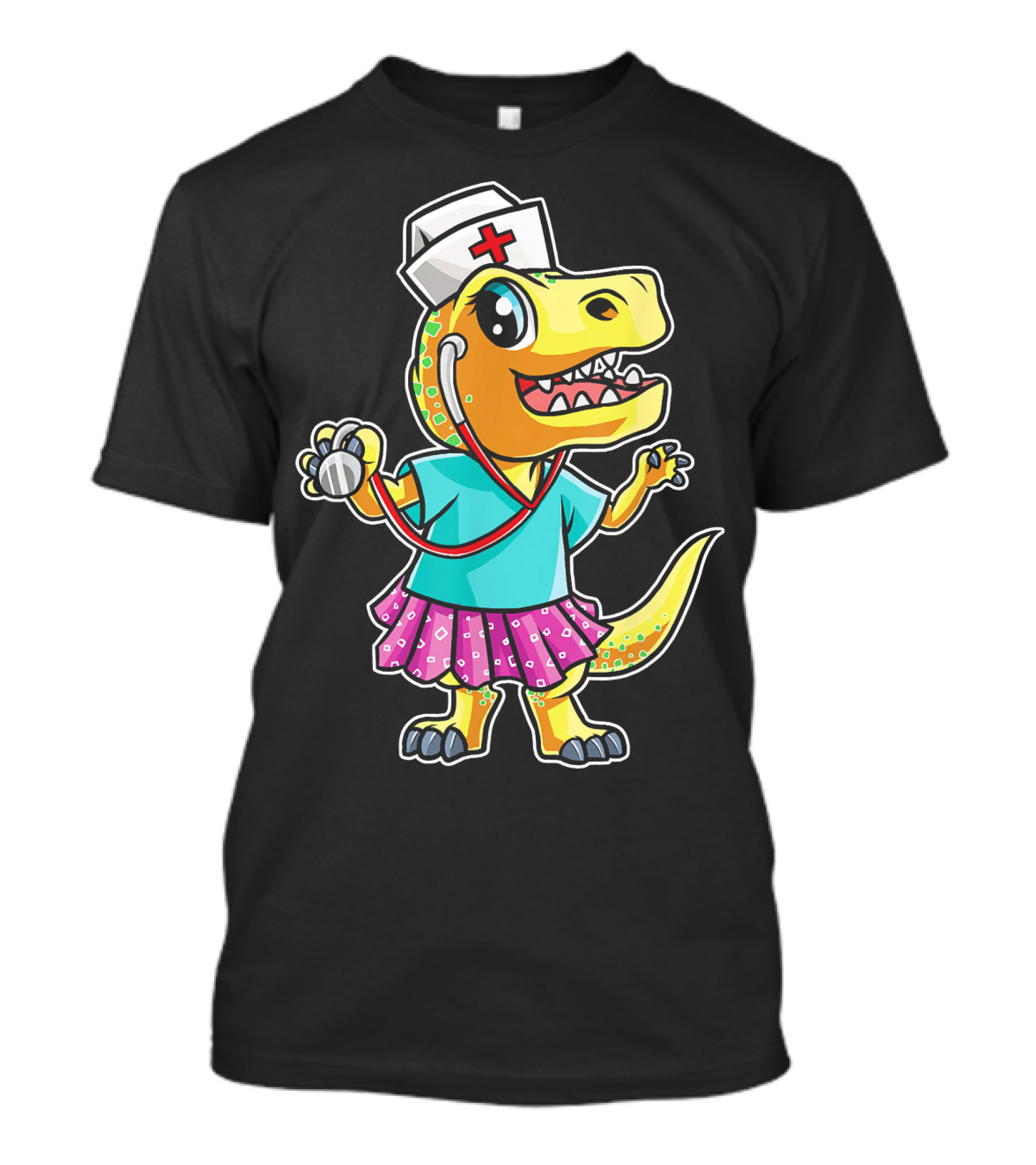 Nurse Rex Dinosaur Nursing Stethoscope Cartoon T-Shirt