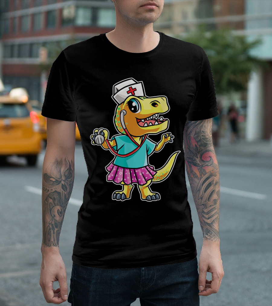 Nurse Rex Dinosaur Nursing Stethoscope Cartoon T-Shirt