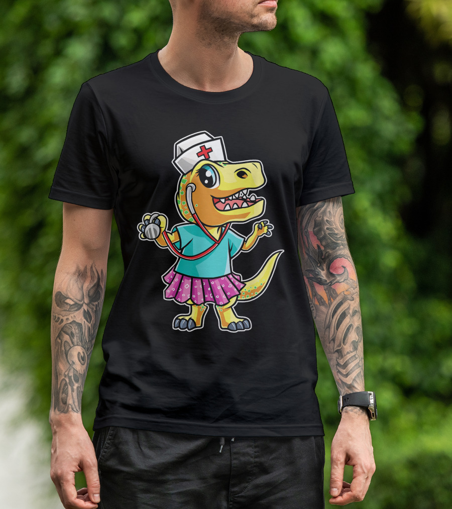 Nurse Rex Dinosaur Nursing Stethoscope Cartoon T-Shirt