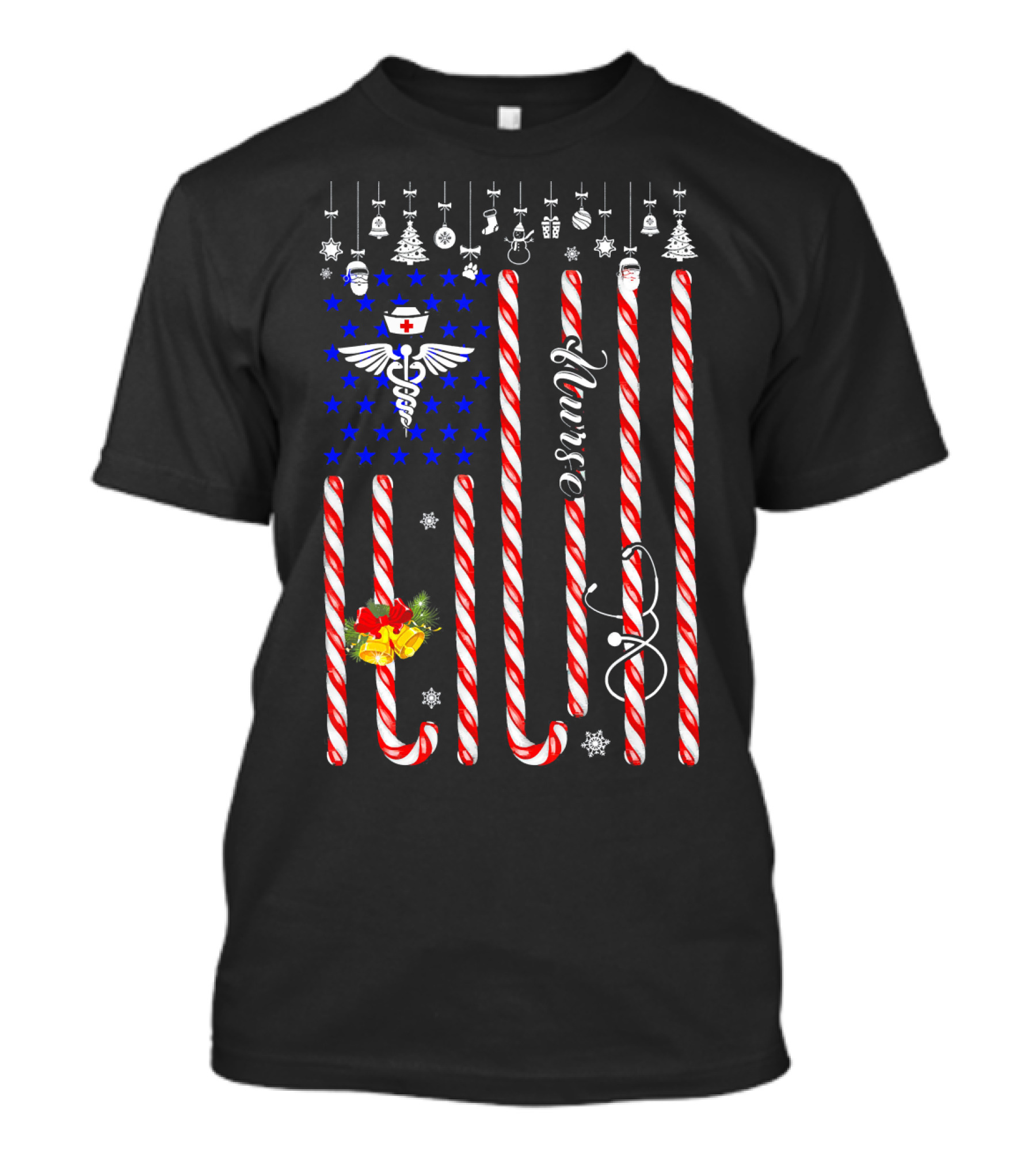Nurse Candy Cane American Flag Christmas T-Shirt