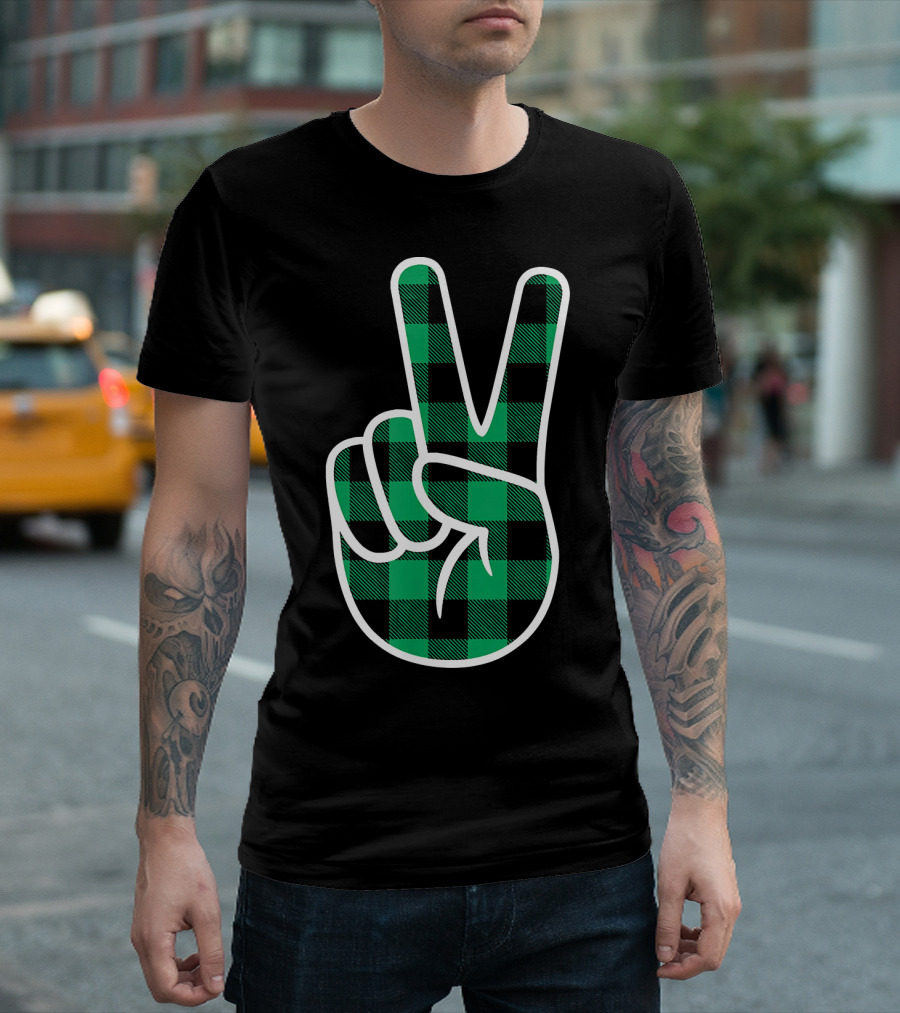 Peace KellyBlack Green Plaid Lumberjack T-Shirt