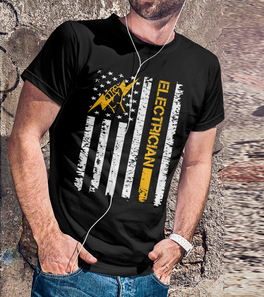 Patriotic Electrician American Flag USA Power Fist T-Shirt