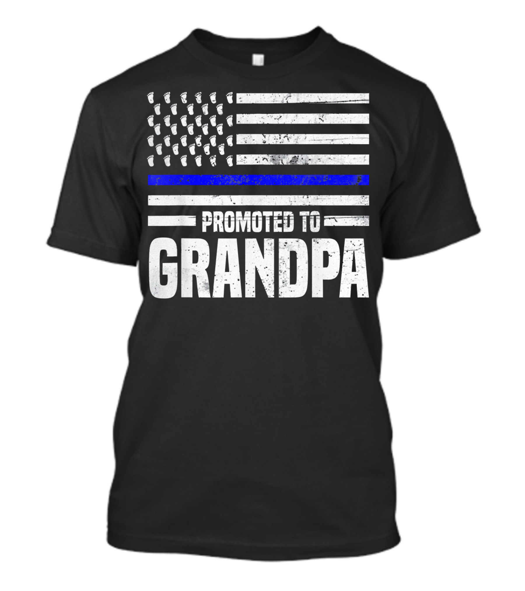 Promoted To Grandpa Thin Blue Line American Flag T-Shirt