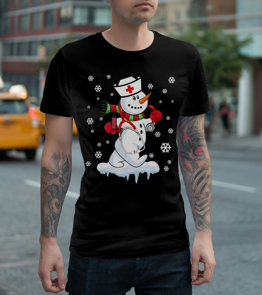 Nurse Snowman Christmas Stethoscope Winter Holiday T-Shirt