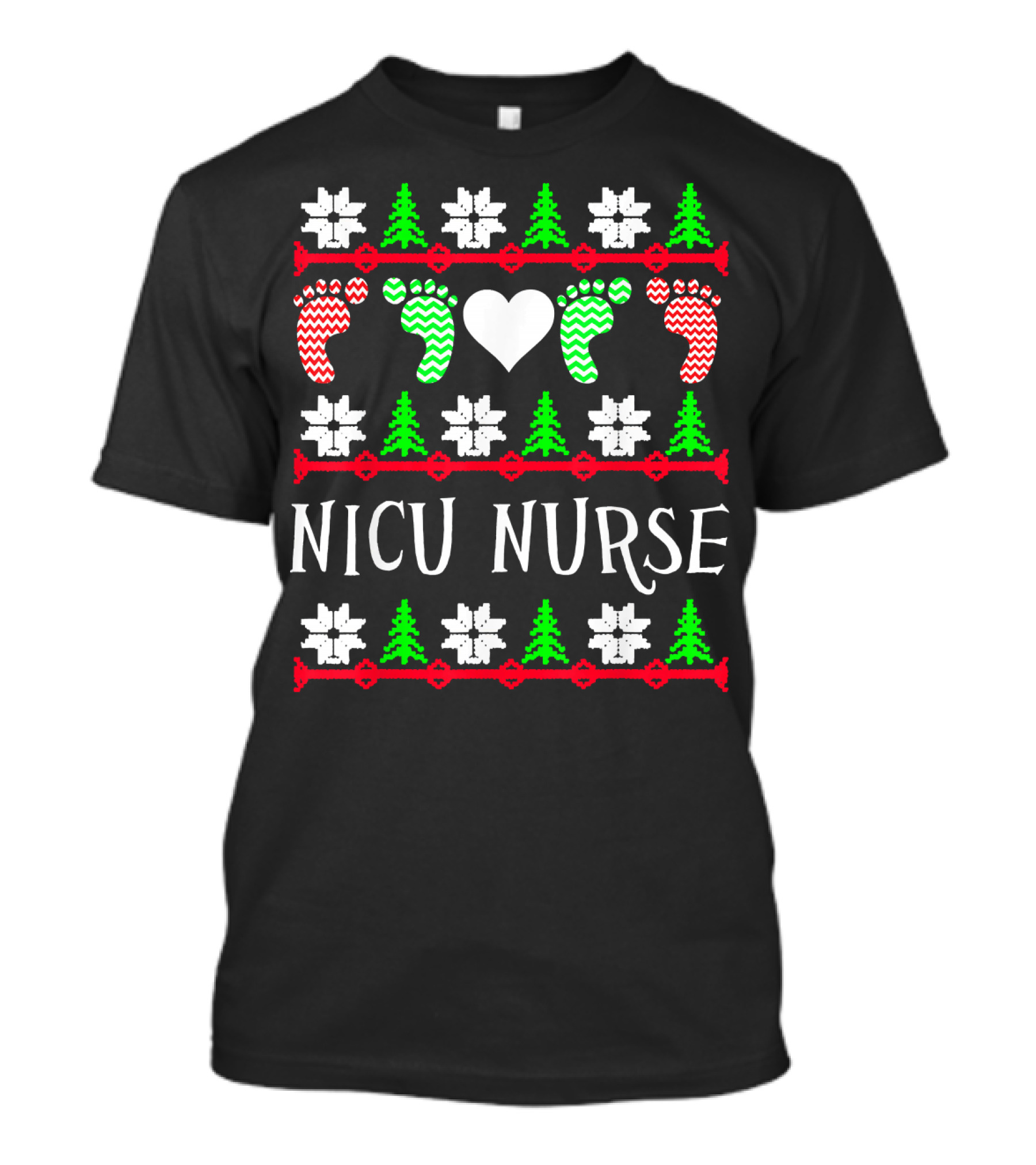 NICU Nurse Baby Feet Heart Christmas Tree T-Shirt