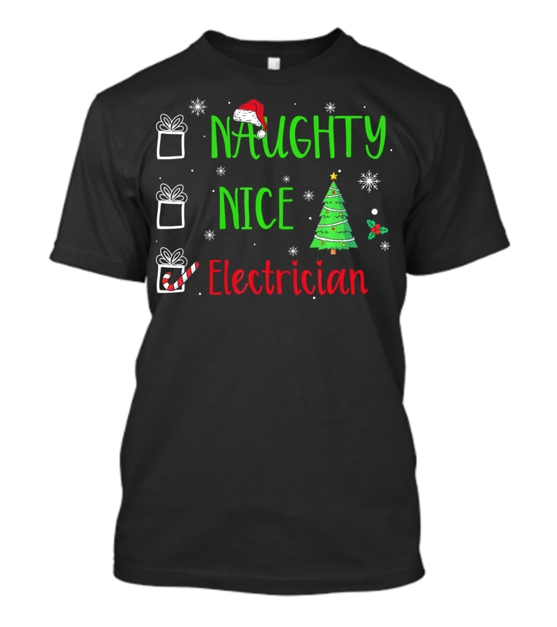 Naughty Nice Electrician Christmas Tree Santa Hat T-Shirt