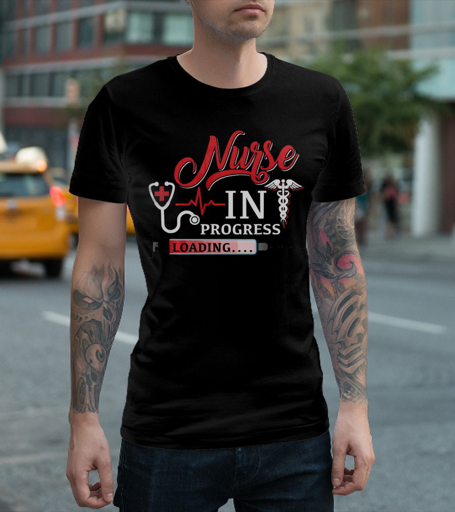 Nurse in Progress Loading Stethoscope and Caduceus T-Shirt