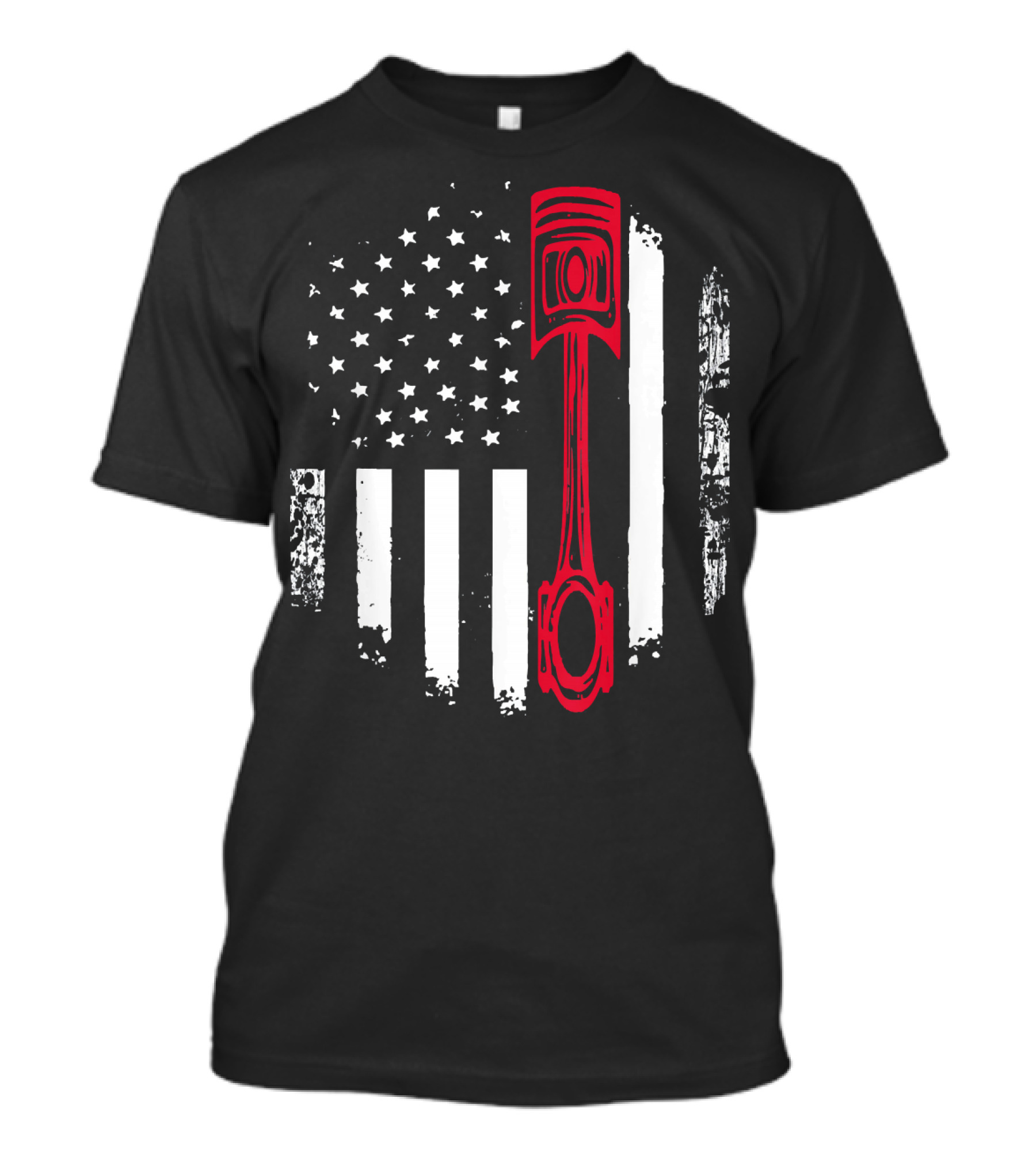 USA Flag Stars Stripes Red Piston Auto Mechanic T-Shirt