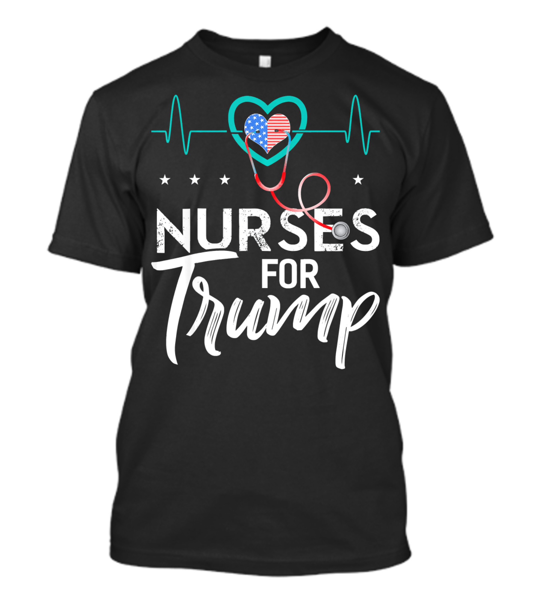 Nurses For Trump Heartbeat Stethoscope American Flag Heart T-Shirt