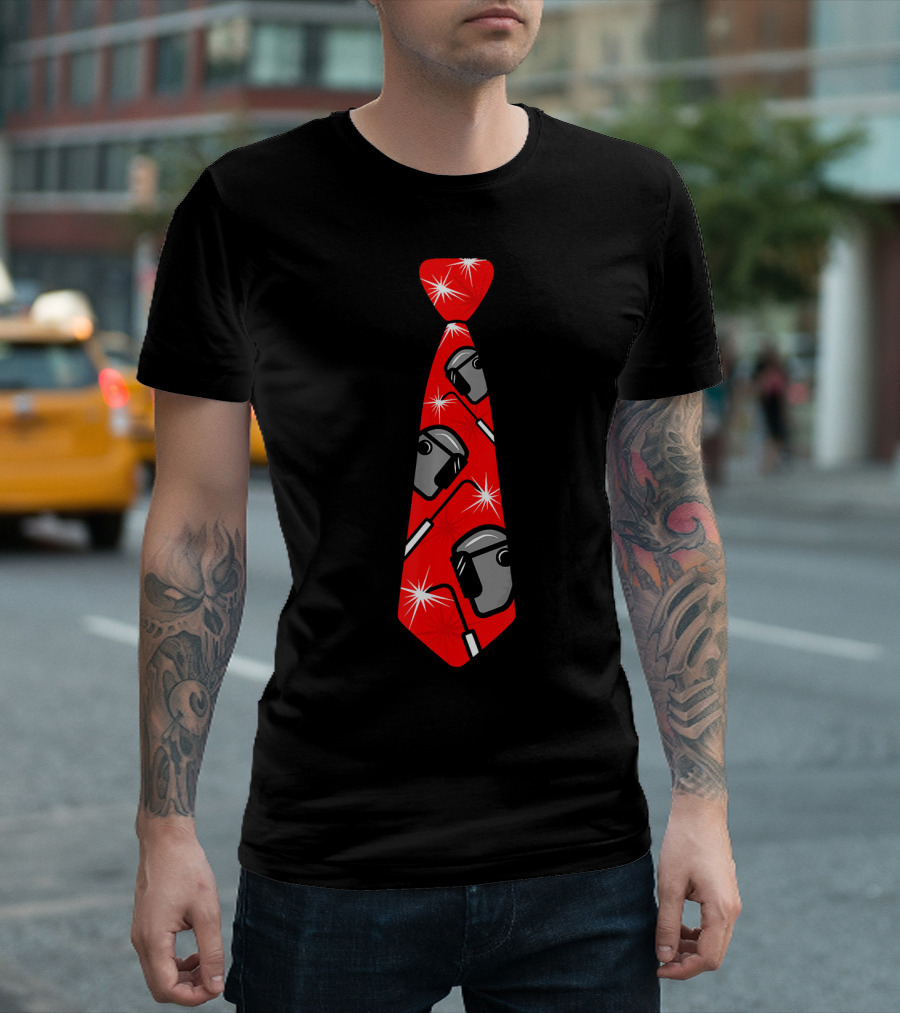 Novelty Welder Necktie with Welding Helmets and Sparks T-Shirt