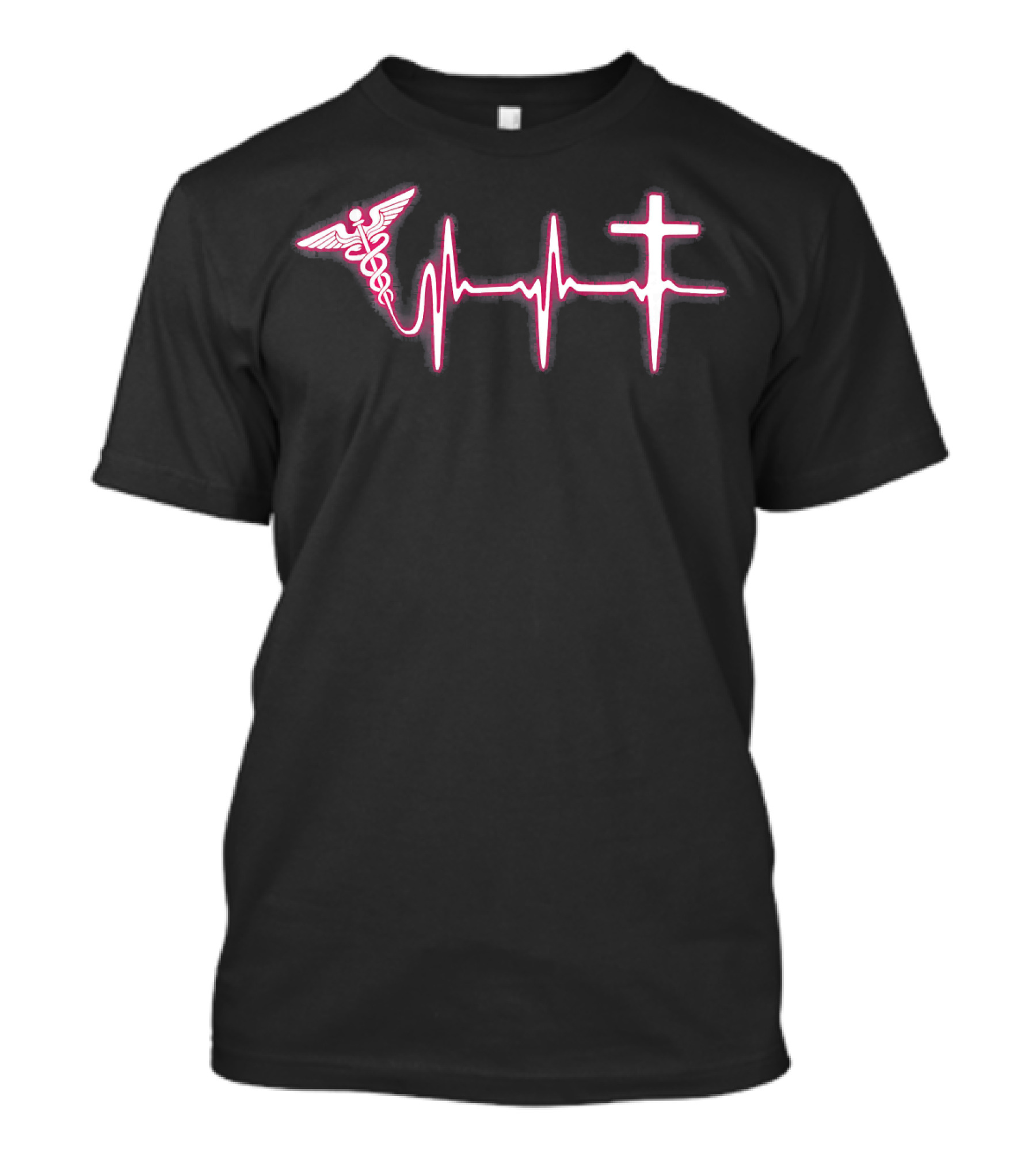 Caduceus Jesus Cross Heartbeat Line T-Shirt