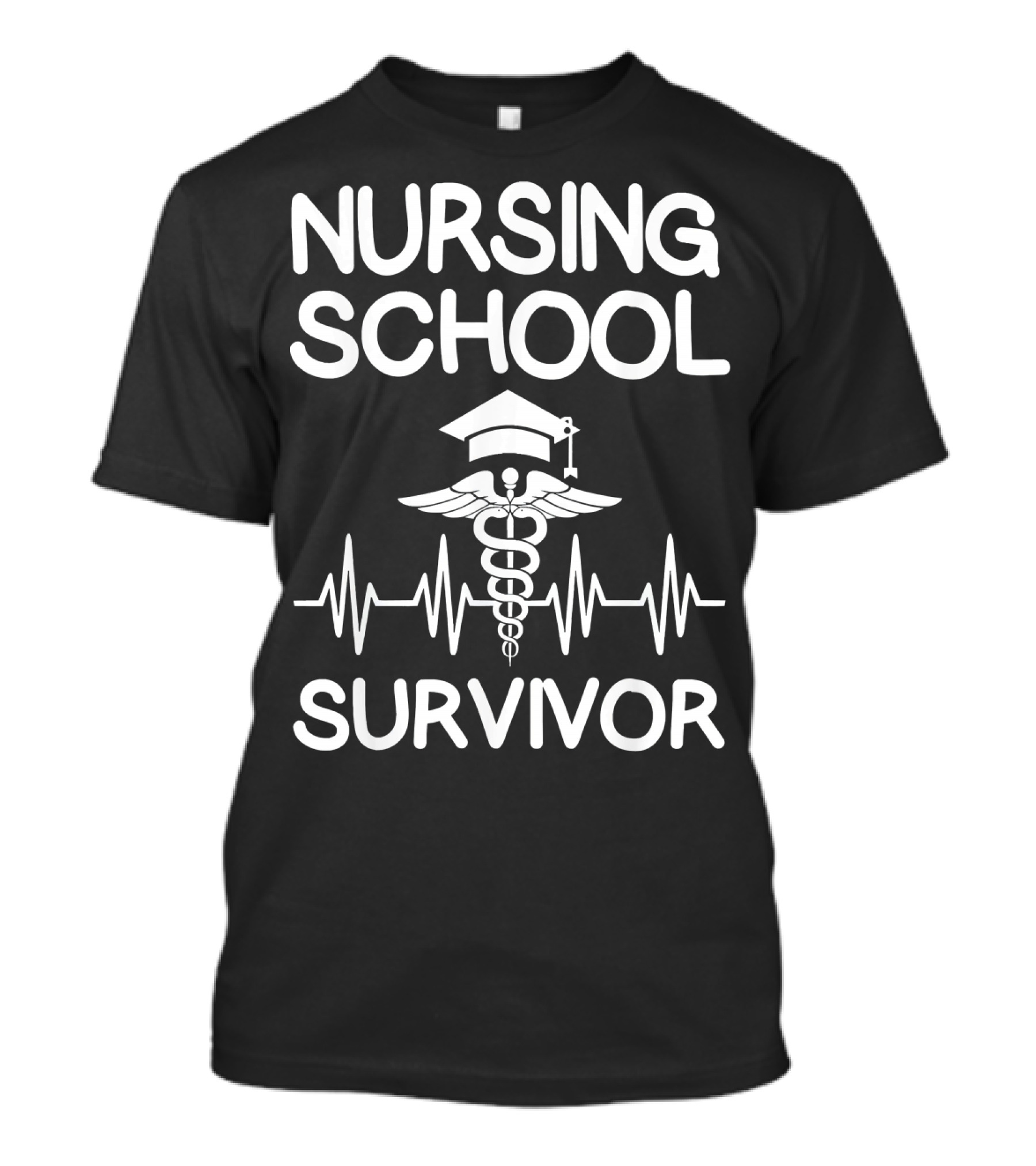 Nursing School Survivor Caduceus Graduation Heartbeat T-Shirt