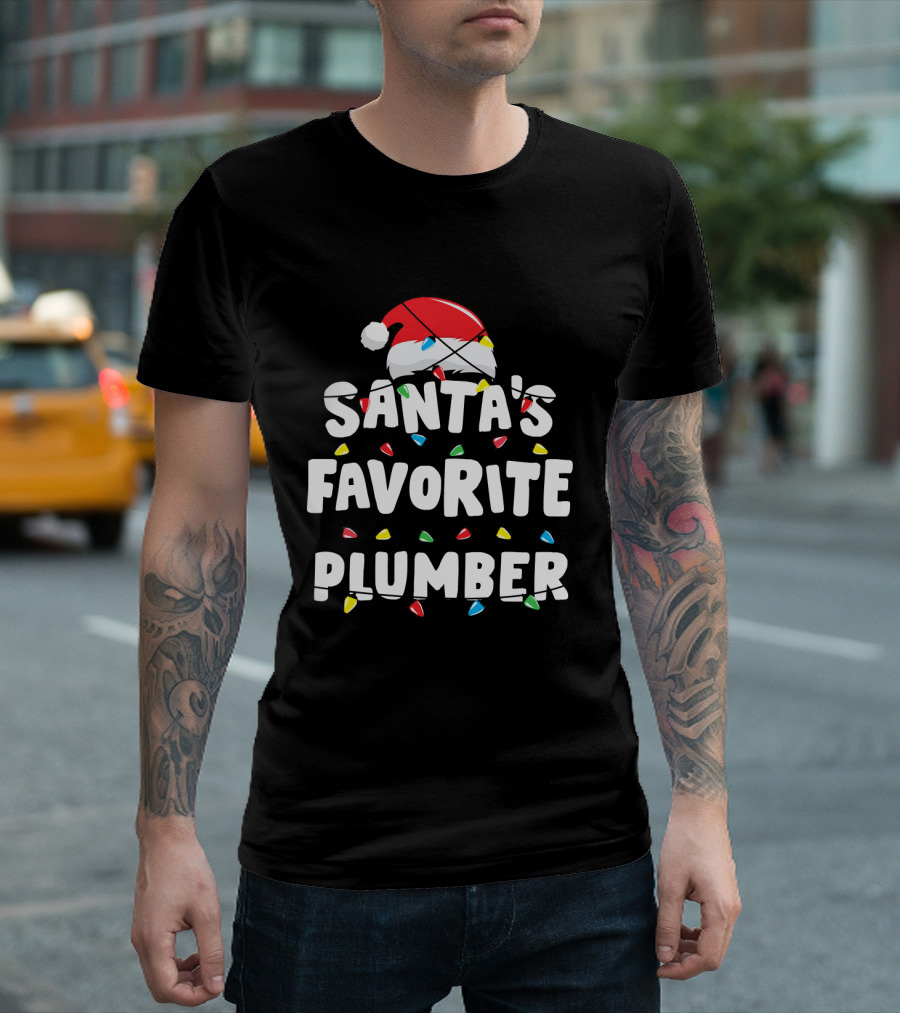 Santa's Favorite Plumber Christmas Lights Hat T-Shirt
