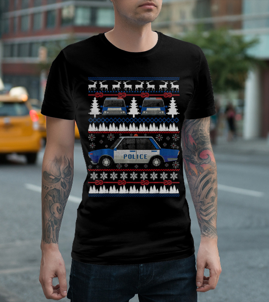 Police Ugly Christmas Holiday Cop Law Enforcement Sweater Snowflakes Reindeer T-Shirt