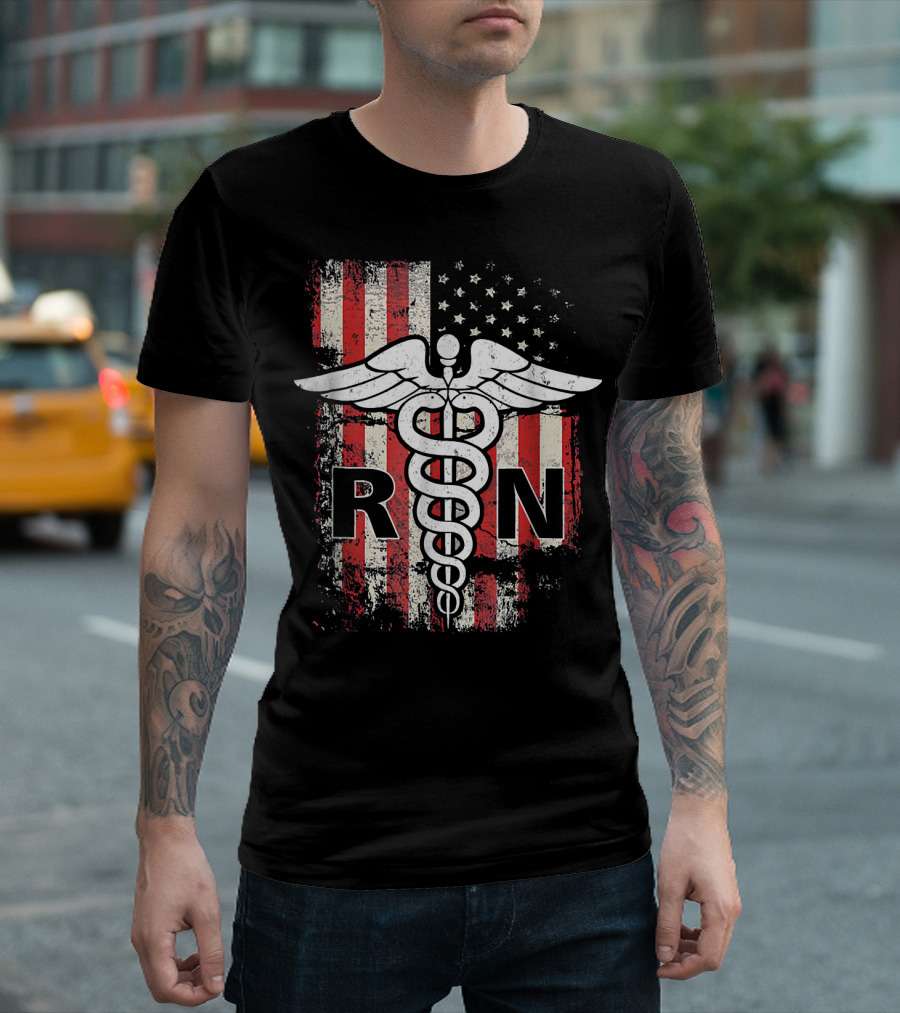 RN Registered Nurse American Flag Caduceus T-Shirt