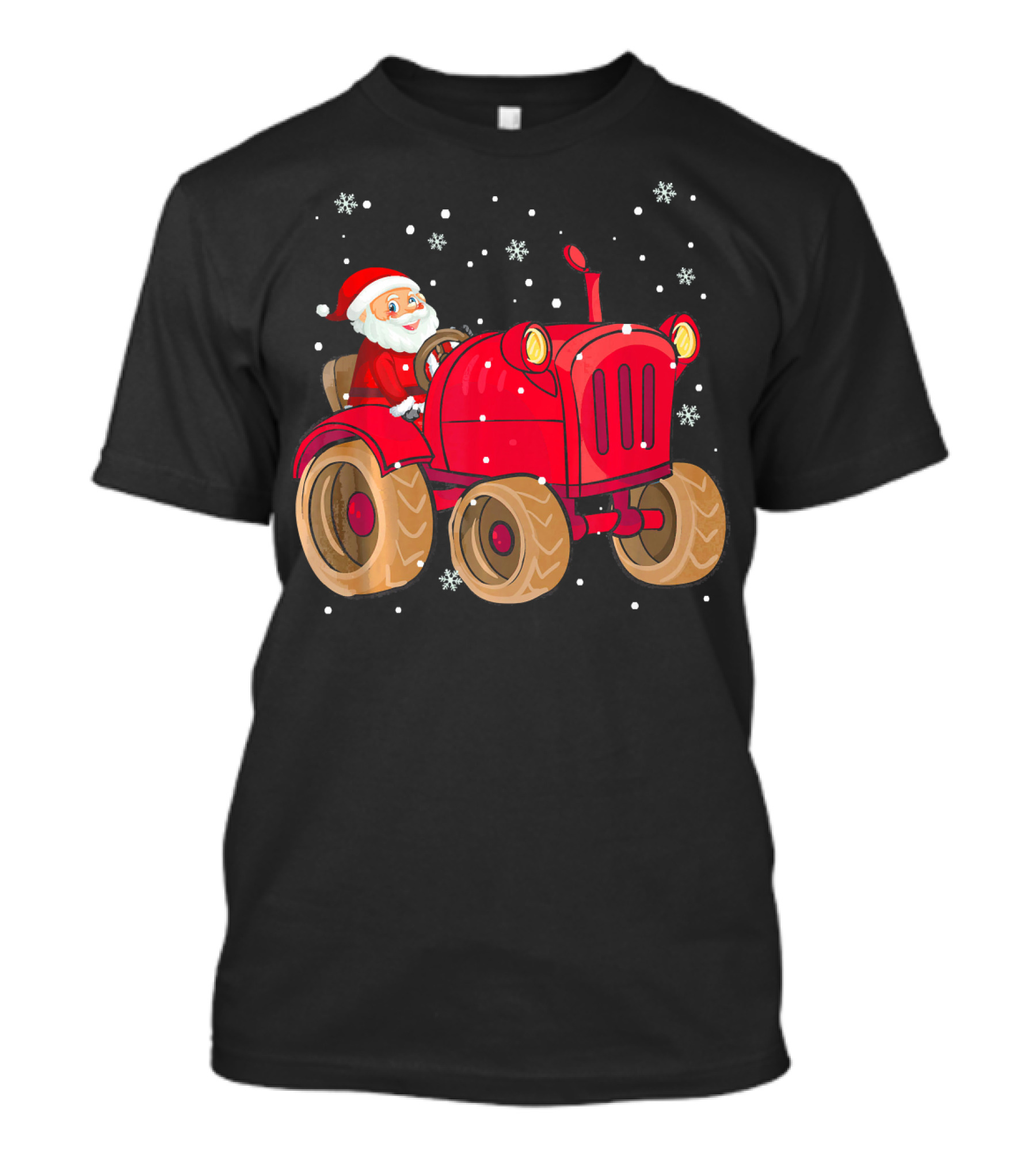 Santa Claus Driving Red Farm Tractor Surrounded By Snowflakes T-Shirt