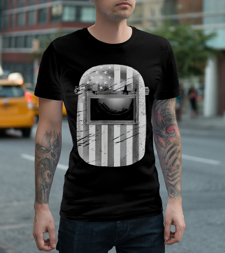Proud USA American Flag Welding Hood T-Shirt