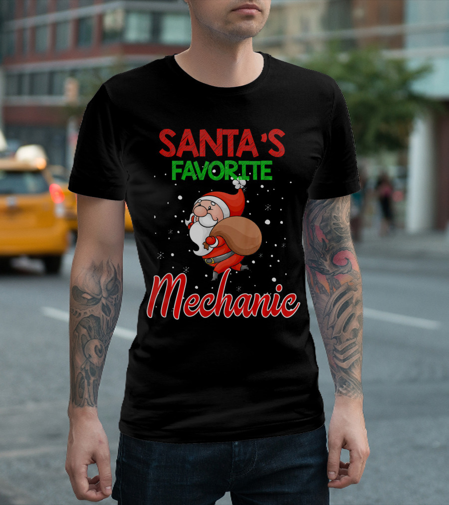 Santa's Favorite Mechanic Christmas Santa T-Shirt