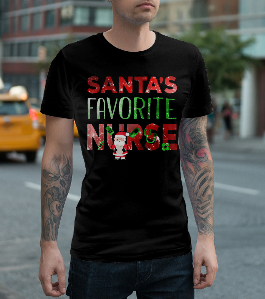 Santa's Favorite Nurse Christmas Festive T-Shirt