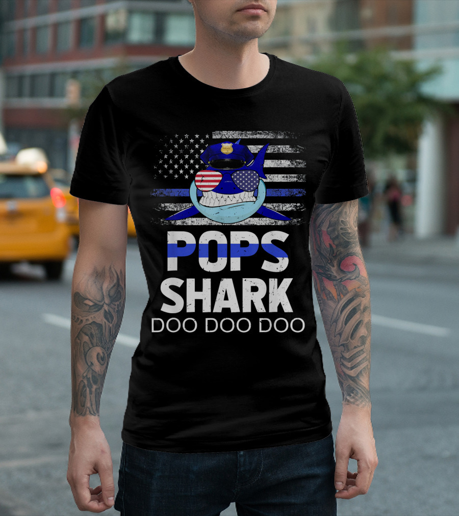 Pops Shark Doo Doo Doo Police Flag American Hat T-Shirt