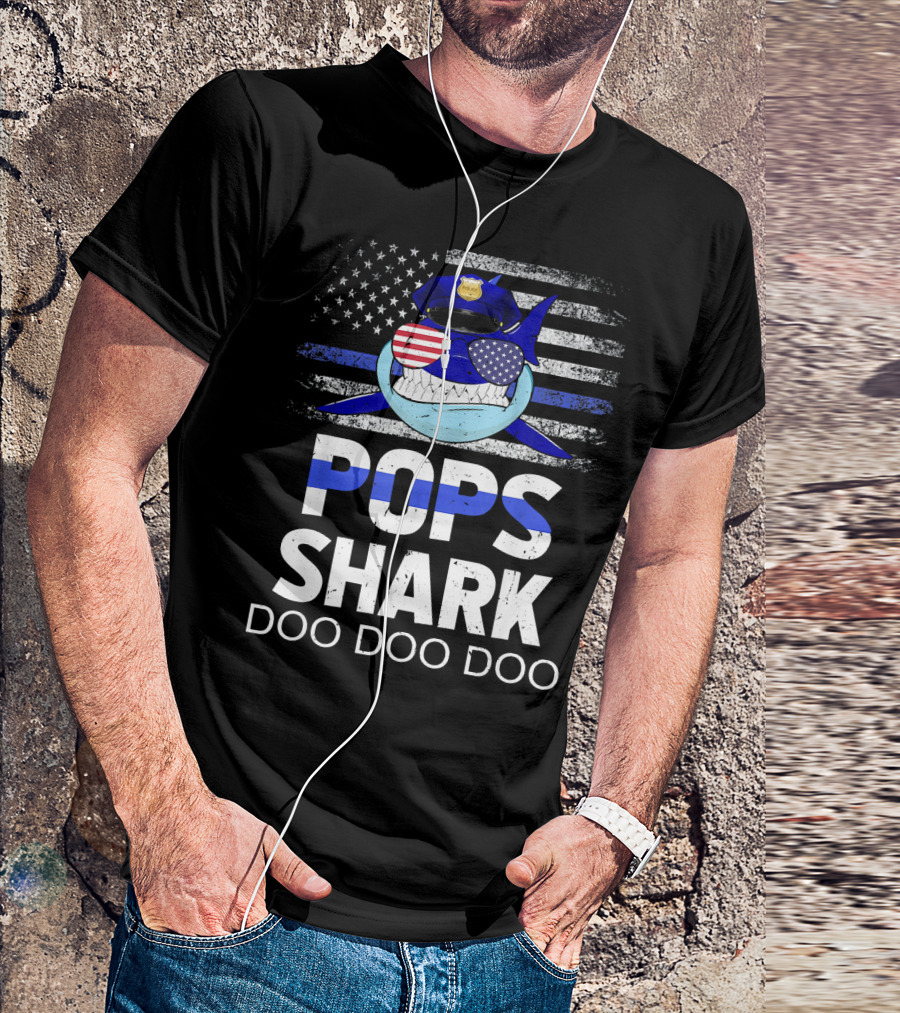 Pops Shark Doo Doo Doo Police Flag American Hat T-Shirt