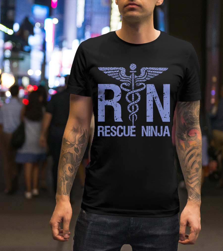 RN RESCUE NINJA Funny Nurse Nursing Caduceus T-Shirt