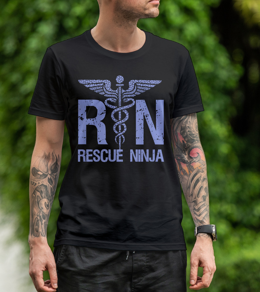 RN RESCUE NINJA Funny Nurse Nursing Caduceus T-Shirt