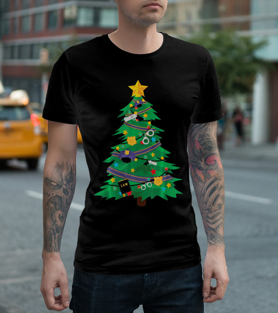 Police Officer Christmas Tree Law Enforcement Festive Decor T-Shirt