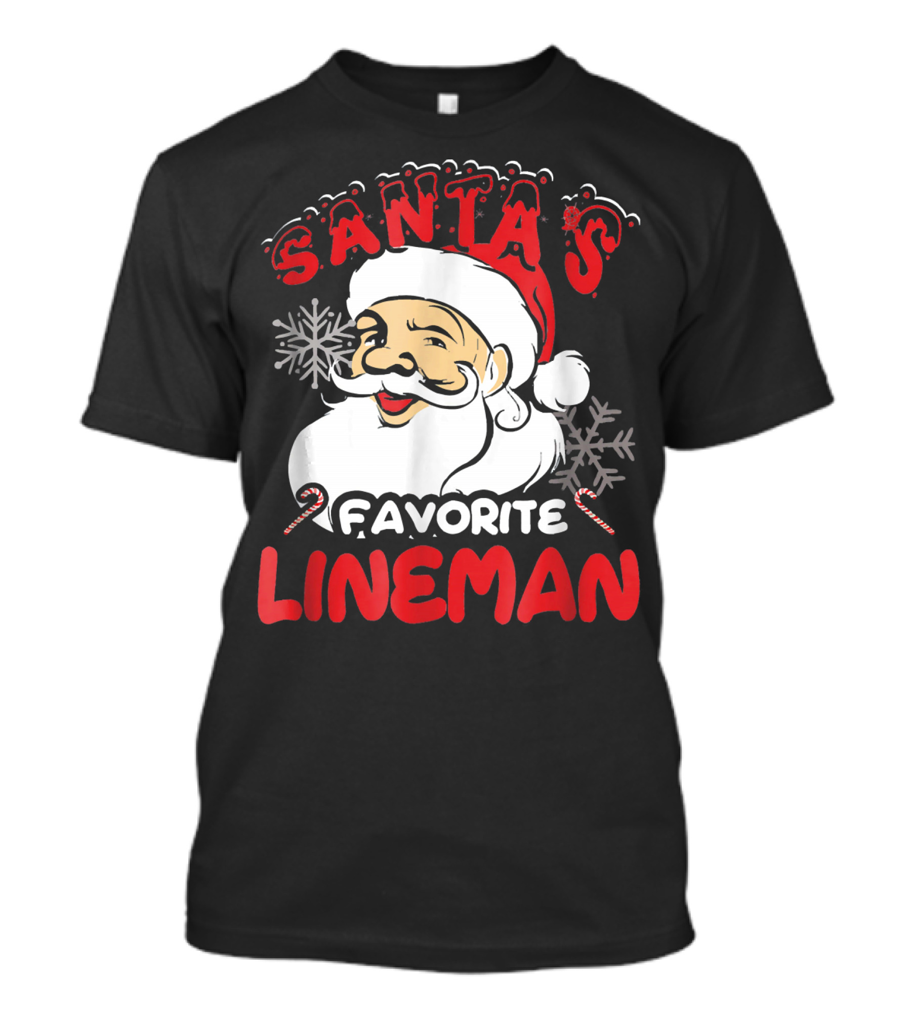 Santa's Favorite Lineman With Snowflakes And Candy Canes T-Shirt