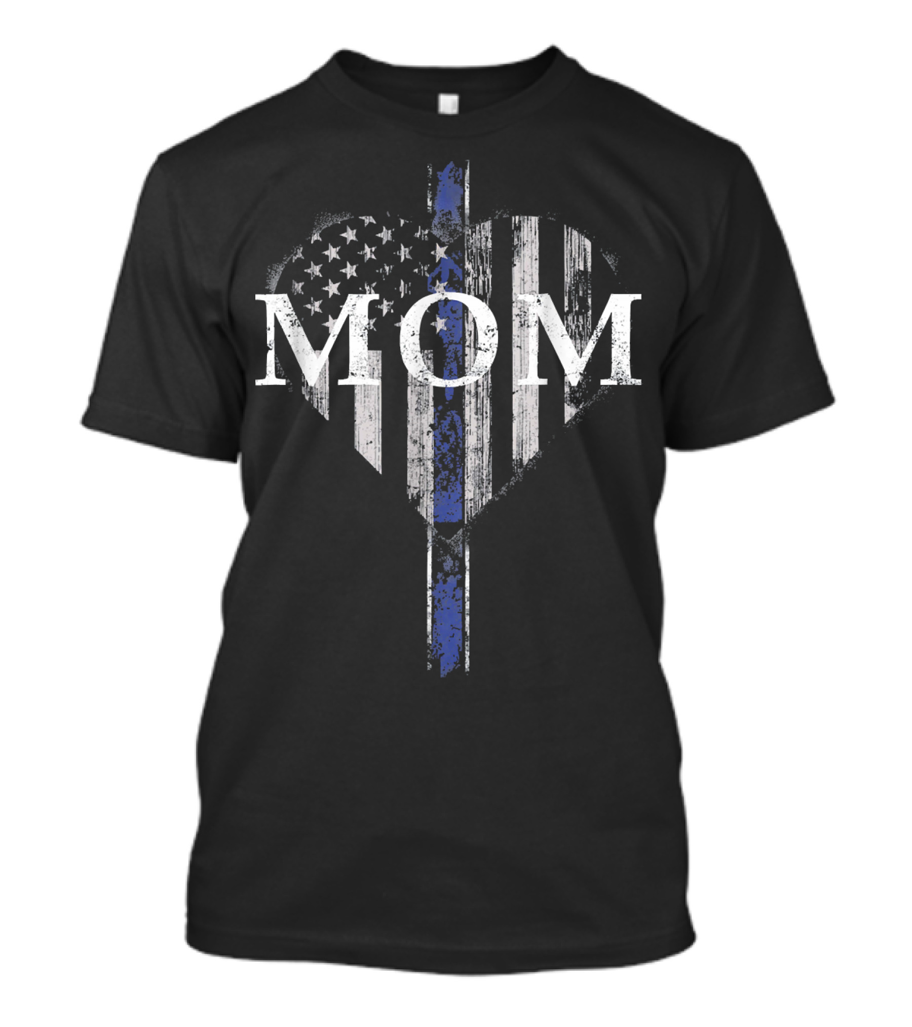 Mom Heart Thin Blue Line American Flag T-Shirt