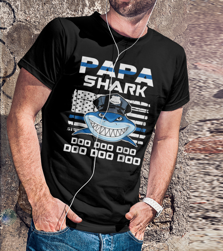 Papa Shark Police Doo Doo Doo Flag Hat T-Shirt