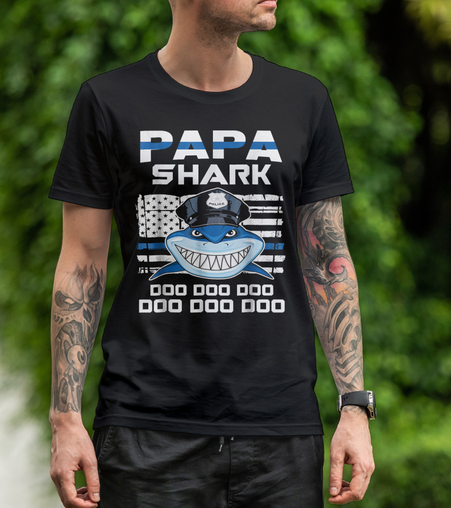 Papa Shark Police Doo Doo Doo Flag Hat T-Shirt
