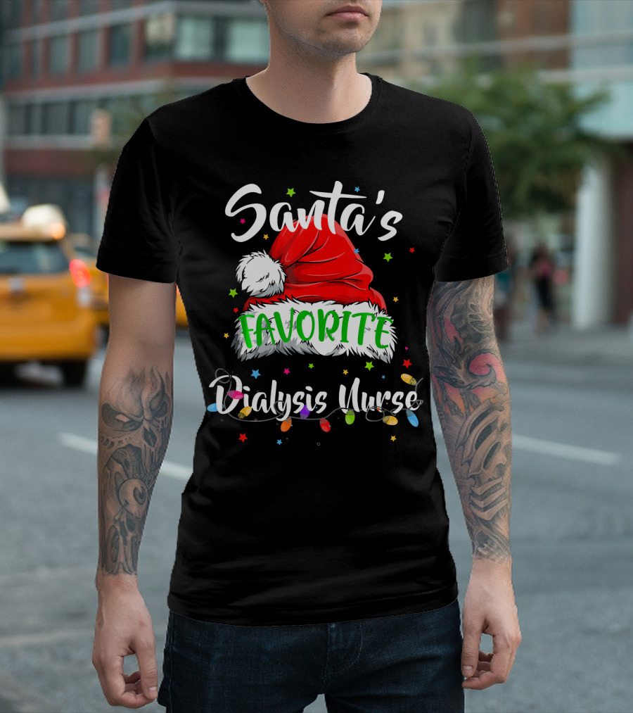 Santa's Favorite Dialysis Nurse Christmas Hat Lights T-Shirt