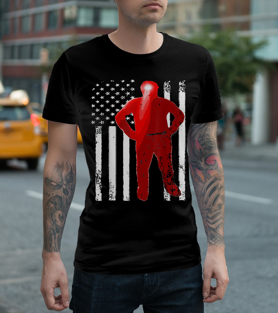 Proud Coal Miner Retro American Flag Headlamp T-Shirt