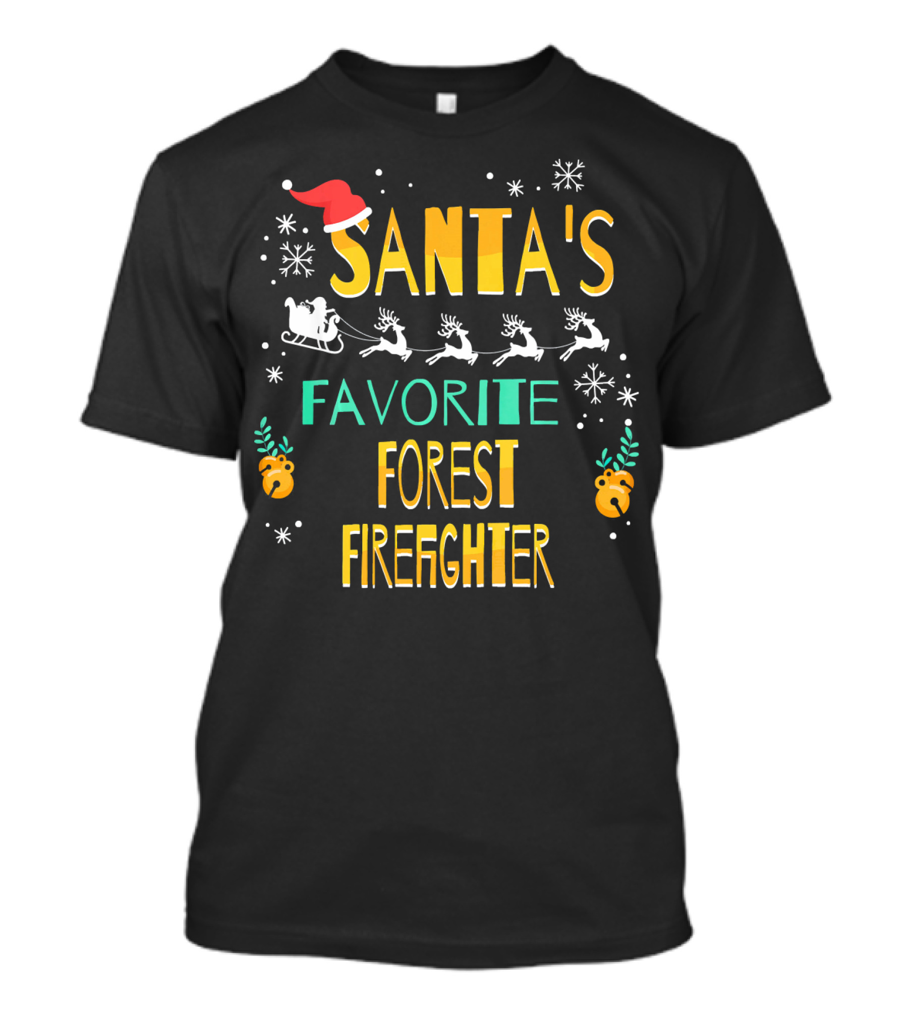 Santa's Favorite Forest Firefighter Christmas Reindeer Snowflakes T-Shirt