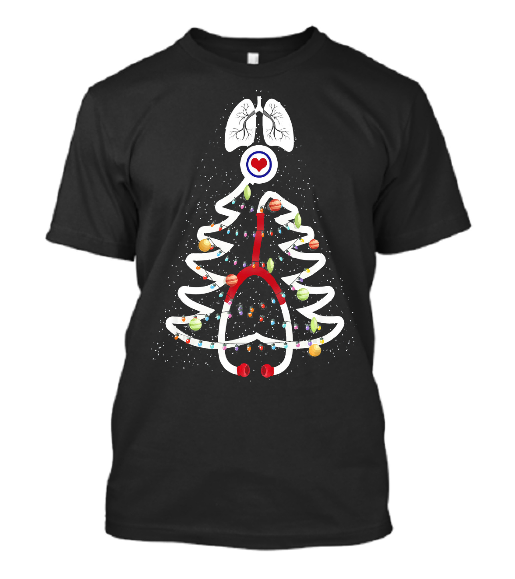Respiratory Therapist Christmas Tree Stethoscope Lungs Heart T-Shirt