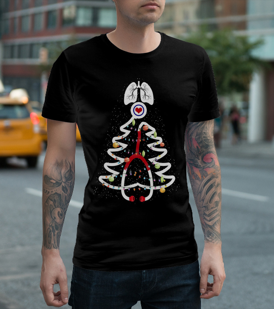 Respiratory Therapist Christmas Tree Stethoscope Lungs Heart T-Shirt