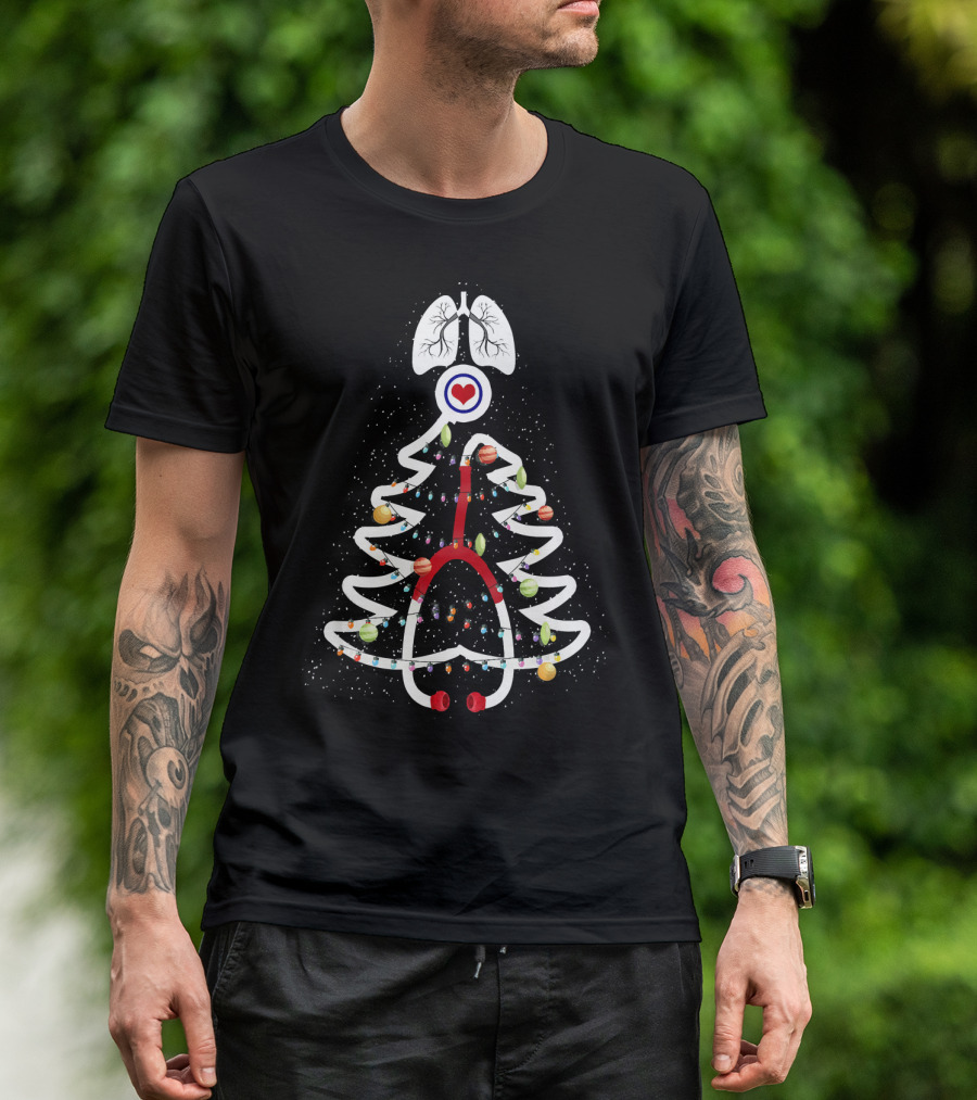 Respiratory Therapist Christmas Tree Stethoscope Lungs Heart T-Shirt