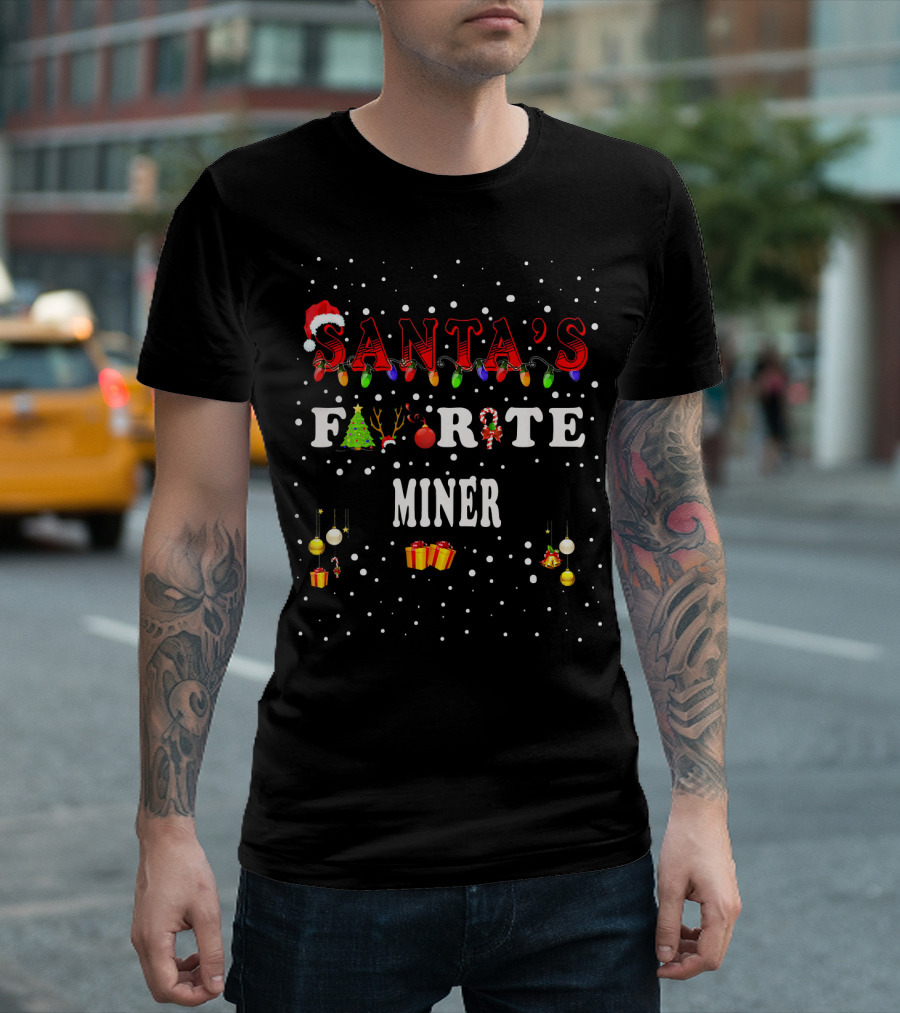 Santa's Favorite Miner Christmas Tree Lights Ornament Gift T-Shirt