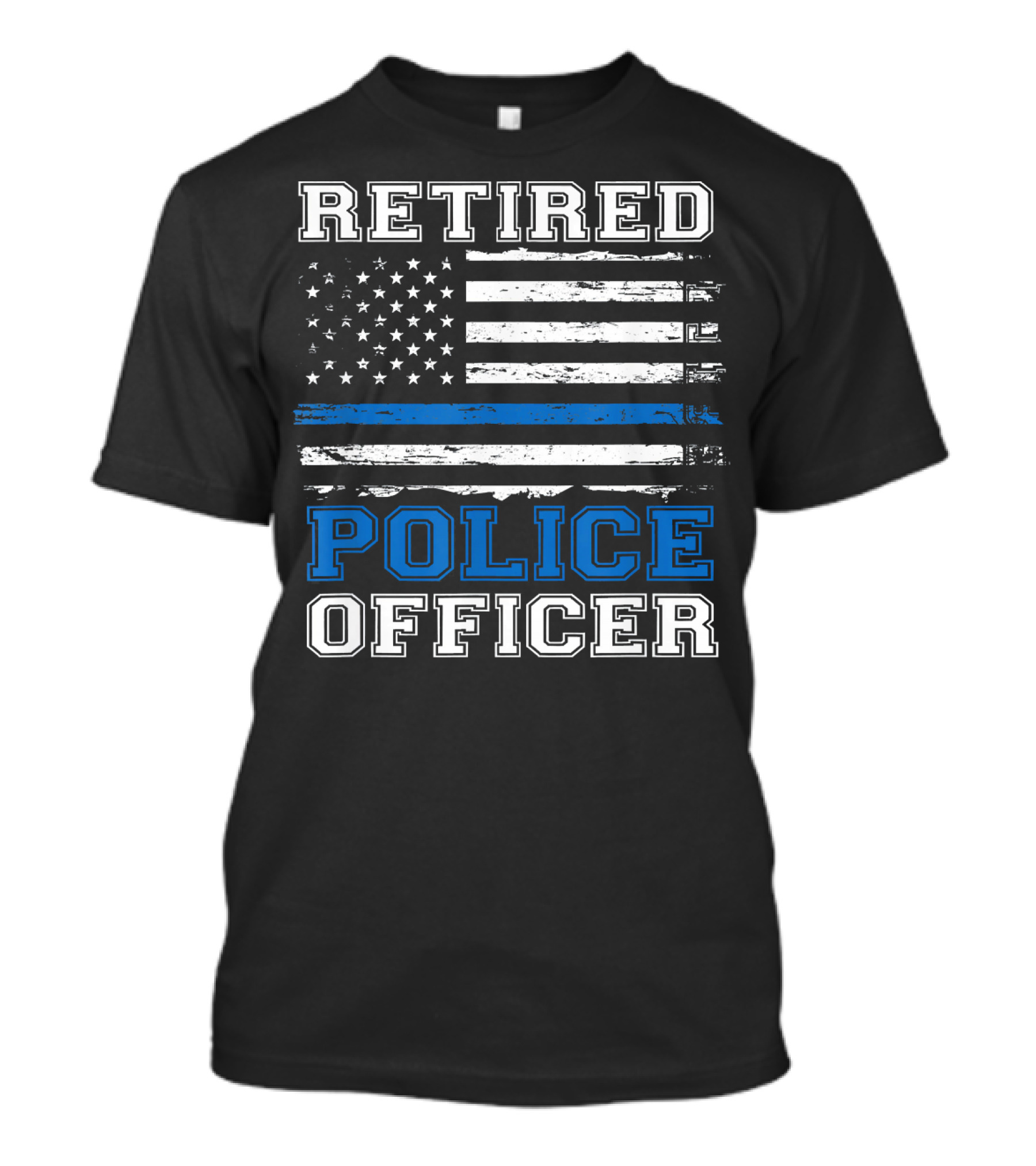 Retired Police Officer American Flag Thin Blue Line T-Shirt