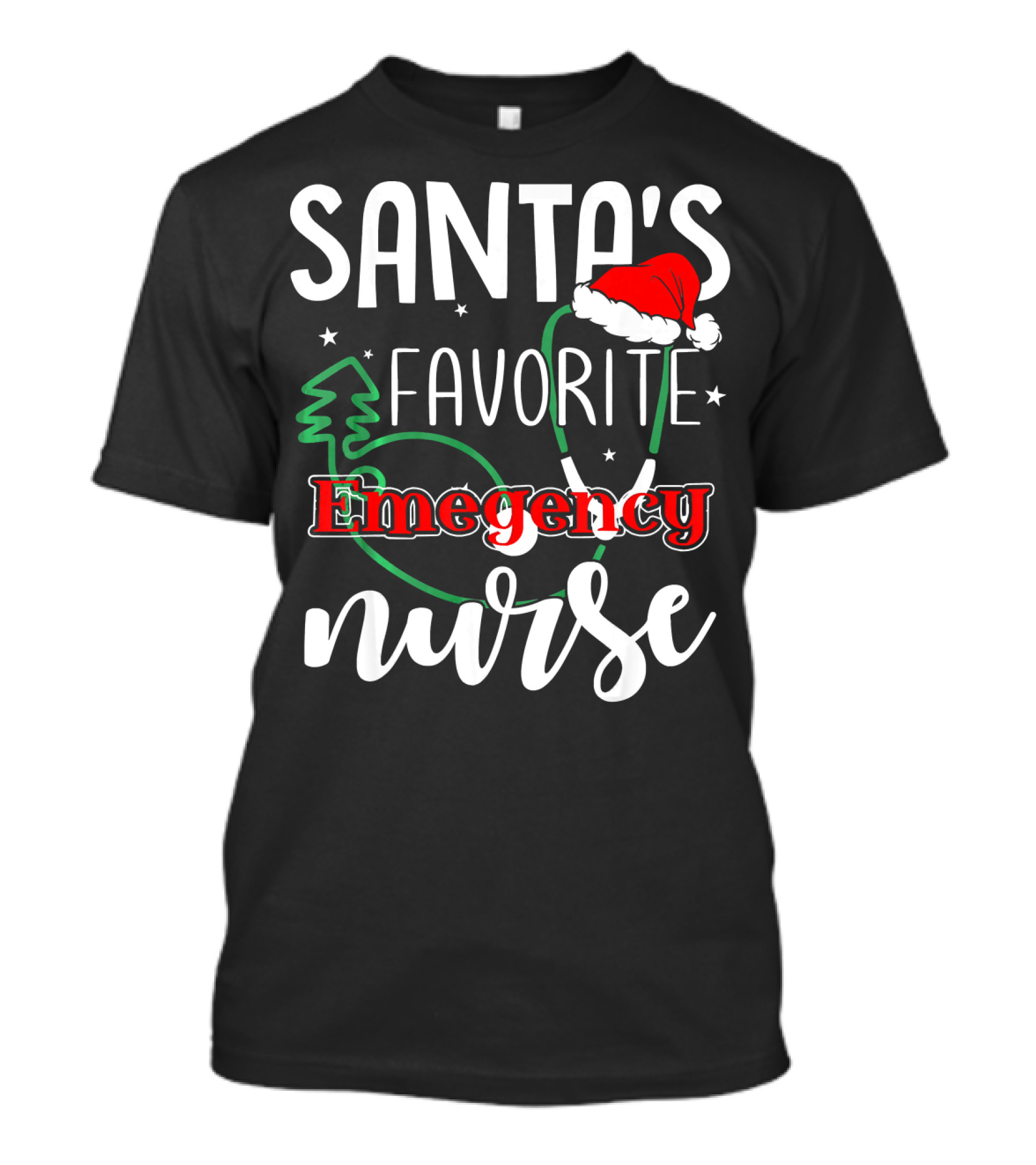 Santa's Favorite Emergency Nurse Stethoscope Christmas Hat T-Shirt
