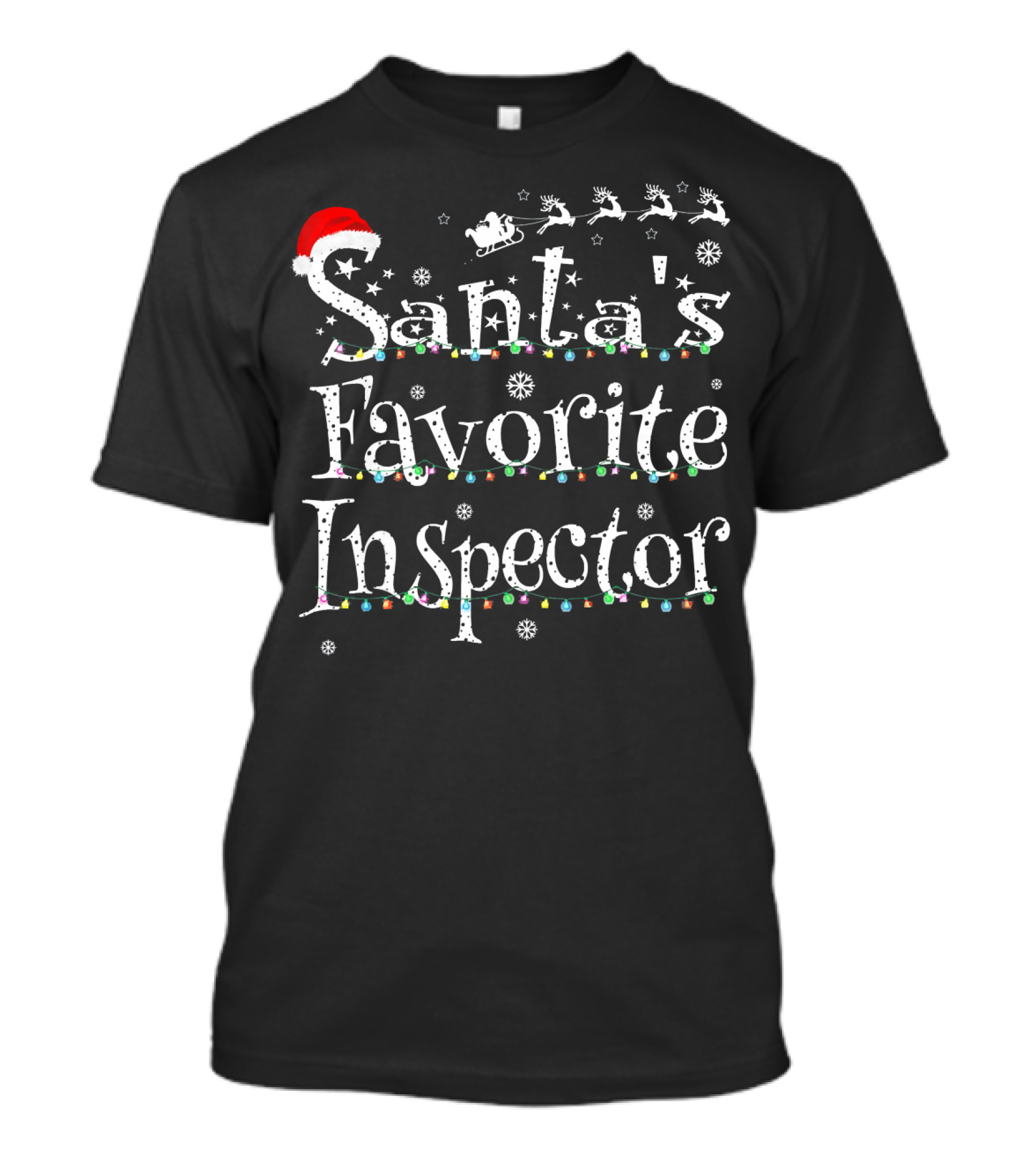 Santa's Favorite Inspector Xmas Lights Sleigh Reindeer Snowflakes T-Shirt