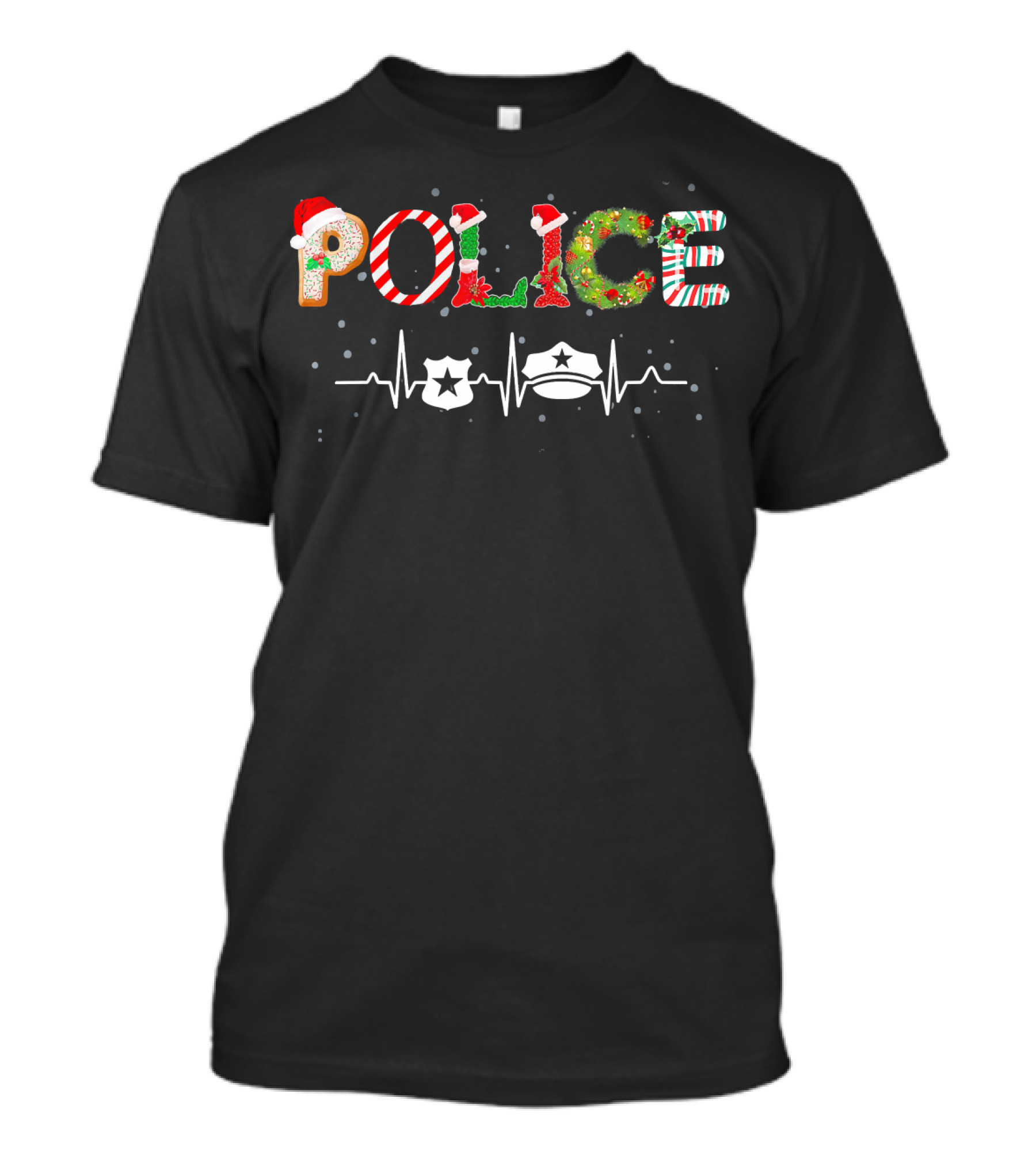 Police Matching Santa Claus Christmas Gingerbread Candy Cane Wreath Badge Hat T-Shirt