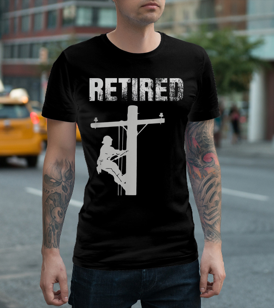 Retired Lineman Climbing Utility Pole T-Shirt